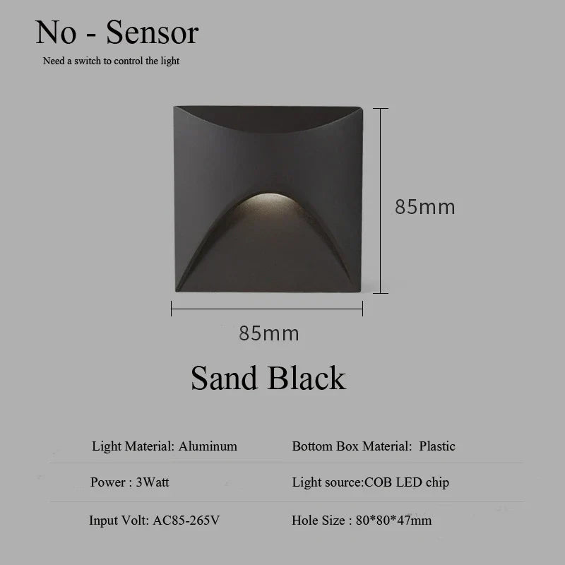 Avelena | Moderne wasserdichte IP65 LED-Einbau-Wandlampe für Außenbeleuchtung - 3W eingebettete Stufen- & Treppenbalcony-Portalschlusslampe