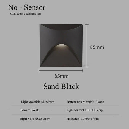 Avelena | Moderne wasserdichte IP65 LED-Einbau-Wandlampe für Außenbeleuchtung - 3W eingebettete Stufen- & Treppenbalcony-Portalschlusslampe