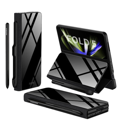 Avelena | Stoßfeste Rüstungshülle Hülle Glas Abdeckung Ständer Einfügkarte Lederhülle für Samsung Galaxy Z Fold 5/4