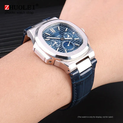 Avelena | 25X13Mm Ausschnitt Echte Leder Uhrband + Verbindung für Patek Philippe Nautilus 5711 5726 5712G Band Armband Bracelet