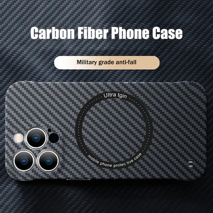 Avelena | Ultra dünnes Carbonfaser-Magnetgehäuse für iPhone 16 15 ProMax 14 Plus 13 12 11 Pro Max Magsafe Wireless Charging rahmenloses Cover