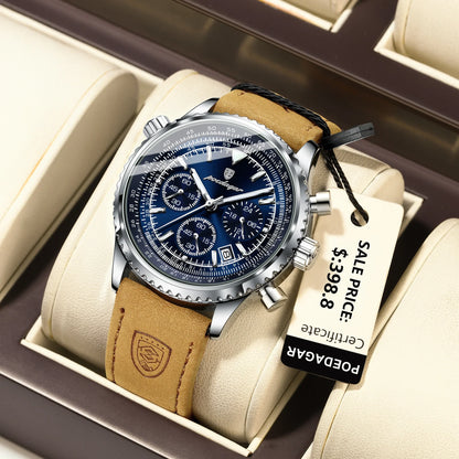 Avelena | Herren Quarzchronografuhr - Wasserdichte Leuchtende Militärsportuhr mit Lederarmband