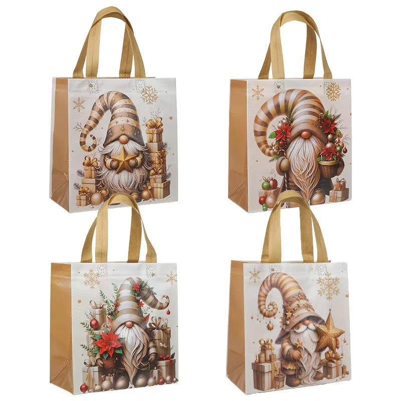 Avelena | Weihnachten Weihnachtsmann Non-Woven Geschenktaschen mit Griffen, Festliche wiederverwendbare Geschenkpaktierung, Set von 4–12