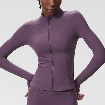 Avelena | Damen Slim Fit Laufjacke mit durchgehendem Reißverschluss Langarm Leicht Sportoberteil