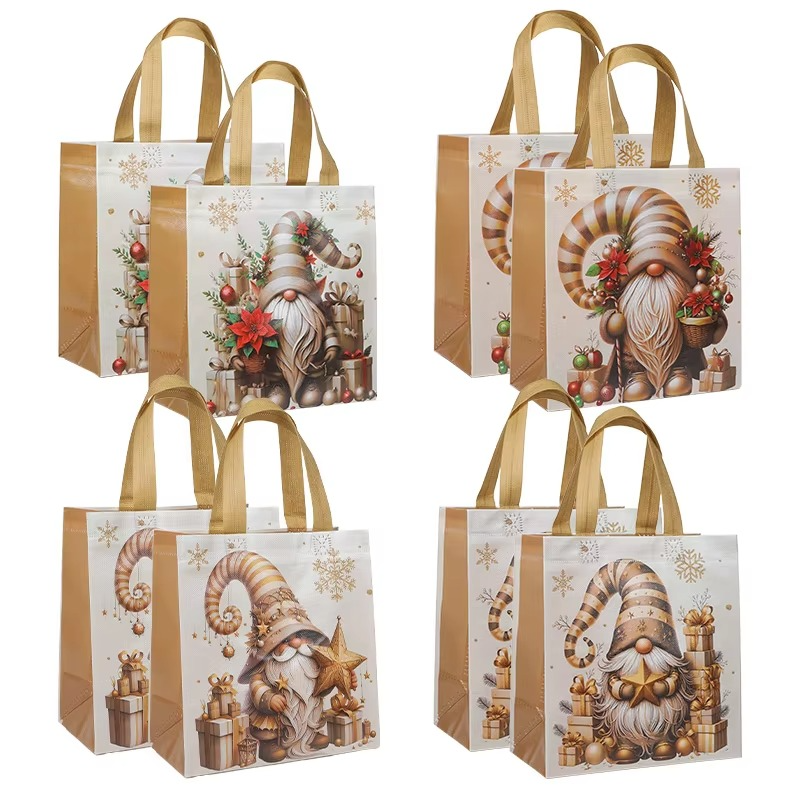 Avelena | Weihnachten Weihnachtsmann Non-Woven Geschenktaschen mit Griffen, Festliche wiederverwendbare Geschenkpaktierung, Set von 4–12