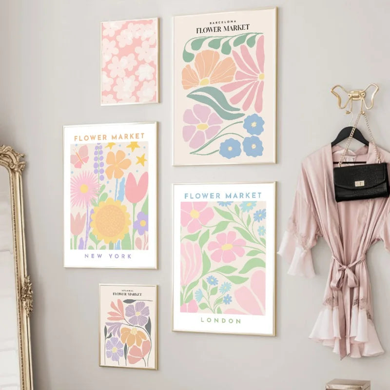 Avelena | Pink Lavender Daisy Flower Market Poster Wandkunst Schöne Kunst Leinwanddrucke Pastellblumenbilder für Wohnzimmer Schlafzimmer Kunst Dekor
