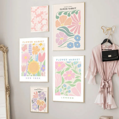 Avelena | Pink Lavender Daisy Flower Market Poster Wandkunst Schöne Kunst Leinwanddrucke Pastellblumenbilder für Wohnzimmer Schlafzimmer Kunst Dekor