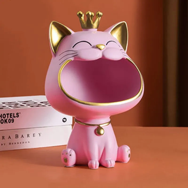Avelena | Fortune Crown Big Mouth Cat Eingang Schlüsselablage Dekoratives Ornament, Licht Luxus Einweihungsgeschenk Skulptur