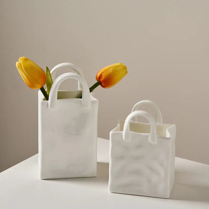Avelena | Nordic Dekorative Vase Handtasche Keramik Vase Dekoration Zuhause Blumen für Dekor Tischdekoration Zubehör Raumdekoration Vase Geschenk