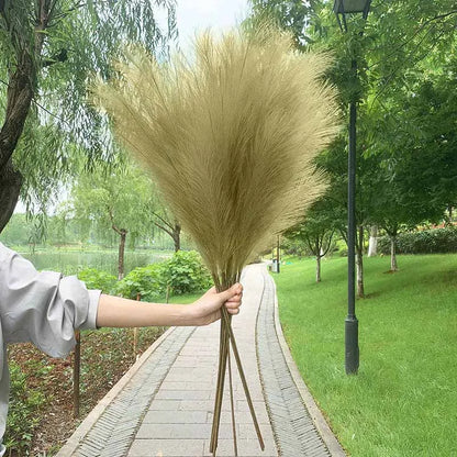 Avelena | 5 Stück 100 cm Künstliches Pampasgras Trockenrohr Blumenstrauß Hochzeitsfeier Dekoration Zuhause Raum DIY Künstliche Pflanzen Dekorationsbedarf