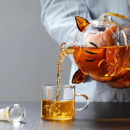 Avelena | Cat Shaped Glass Decanter Glass Holder with Stopper Bottle Drinkware Dispenser Carafe 1000ml for Dining Party Decoration Gift