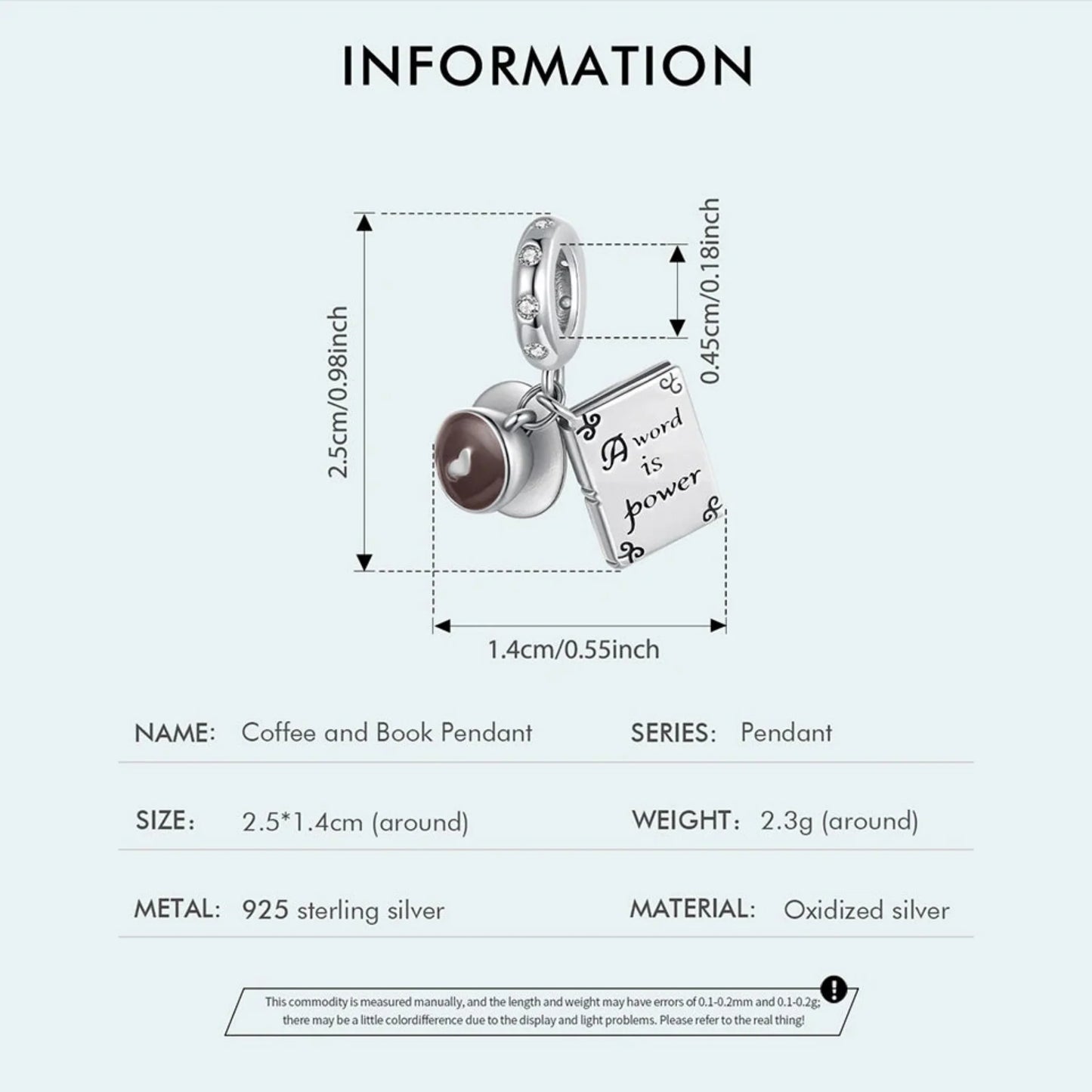 Avelena | Luxyglo Sterling Silber Kaffee- und Buch Anhänger
