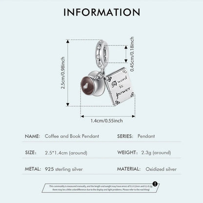 Avelena | Luxyglo Sterling Silber Kaffee- und Buch Anhänger