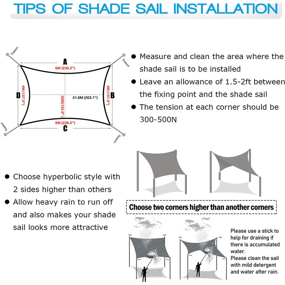 Avelena | Wasserdichter rechteckiger Sonnenschutzsegel mit UV-Schutz & Montagesets – ShadeGuard