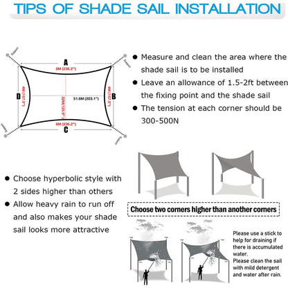 Avelena | Wasserdichter rechteckiger Sonnenschutzsegel mit UV-Schutz & Montagesets – ShadeGuard