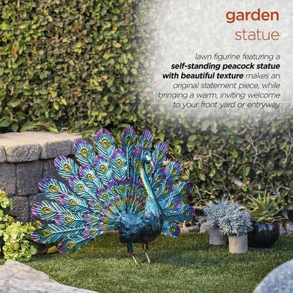 Avelena | 1 Stück Metallische Pfau Statue für Draußen, Garten, Terrasse, Deck, Veranda, Hof, Metallkunst Dekoration