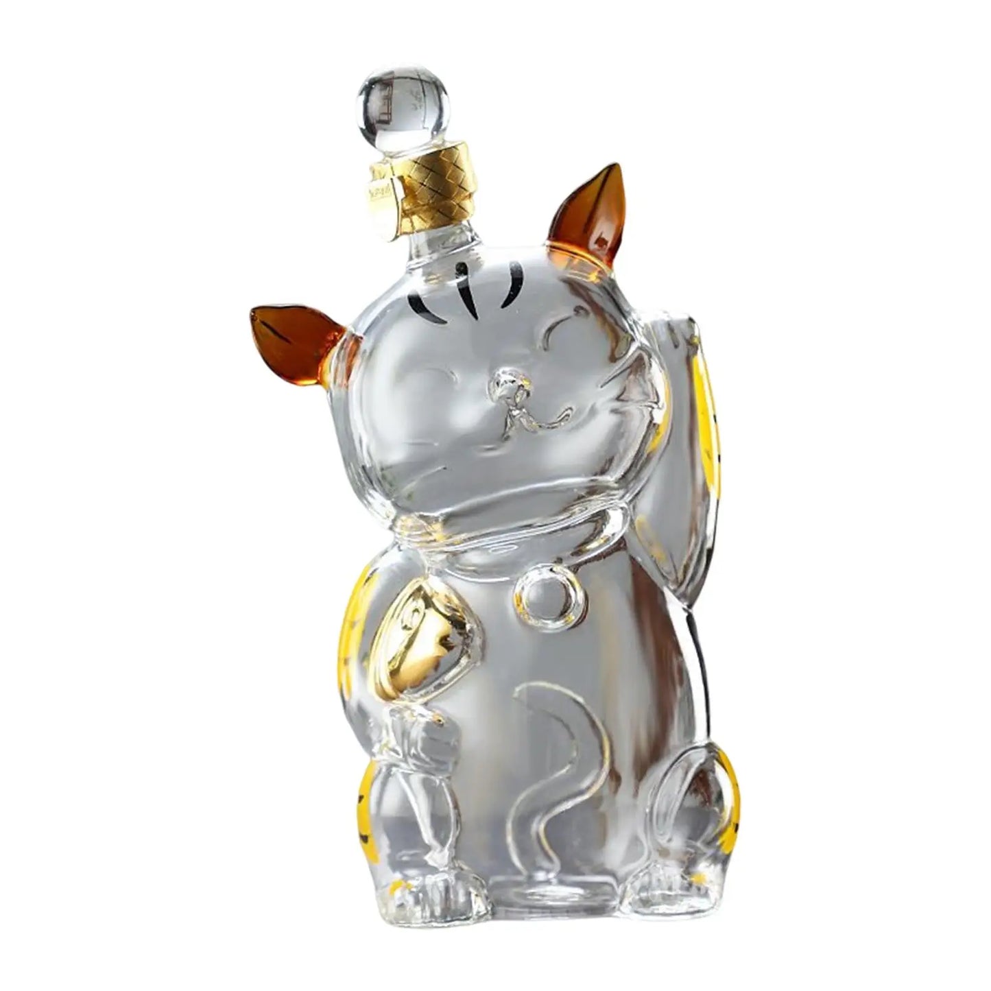Avelena | Cat Shaped Glass Decanter Glass Holder with Stopper Bottle Drinkware Dispenser Carafe 1000ml for Dining Party Decoration Gift