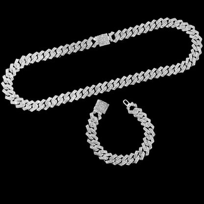 Avelena | Hip Hop Bling Trio Cuban Kette Schmuck Set