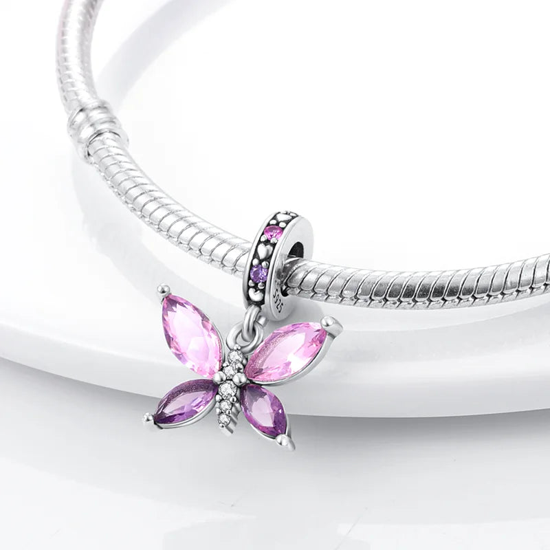 Avelena | 925 Silber Goldener Leopard Charms Perlen Bunte Chamäleon Nashorn Löwe Skarabäus Katze Anhänger Passend für Original Pandora Armband Schmuck