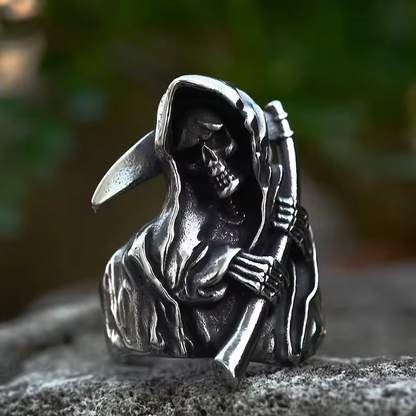 Avelena | Grim Reaper Skull Ring für Männer, Edelstahl Punk Biker Schmuck