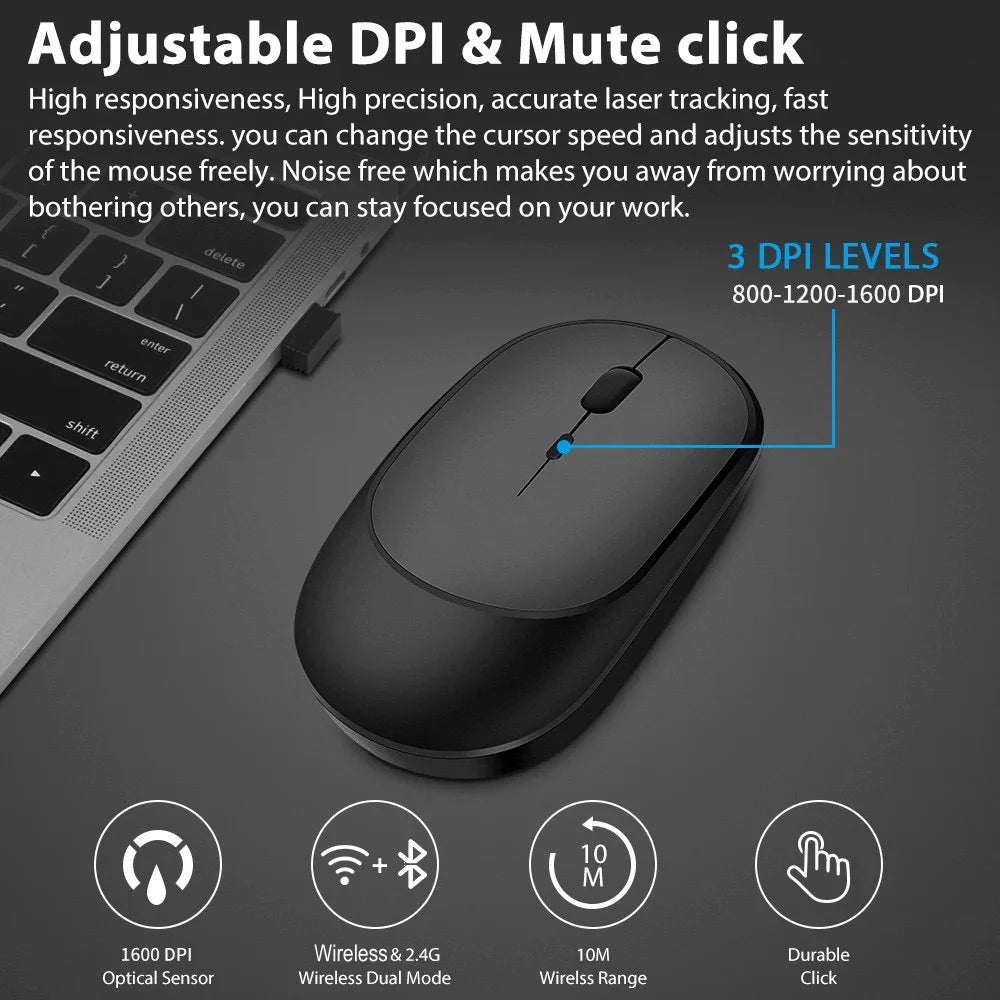 Avelena | Wiederaufladbare Dual Mode Wireless Maus für Verschiedene Geräte
