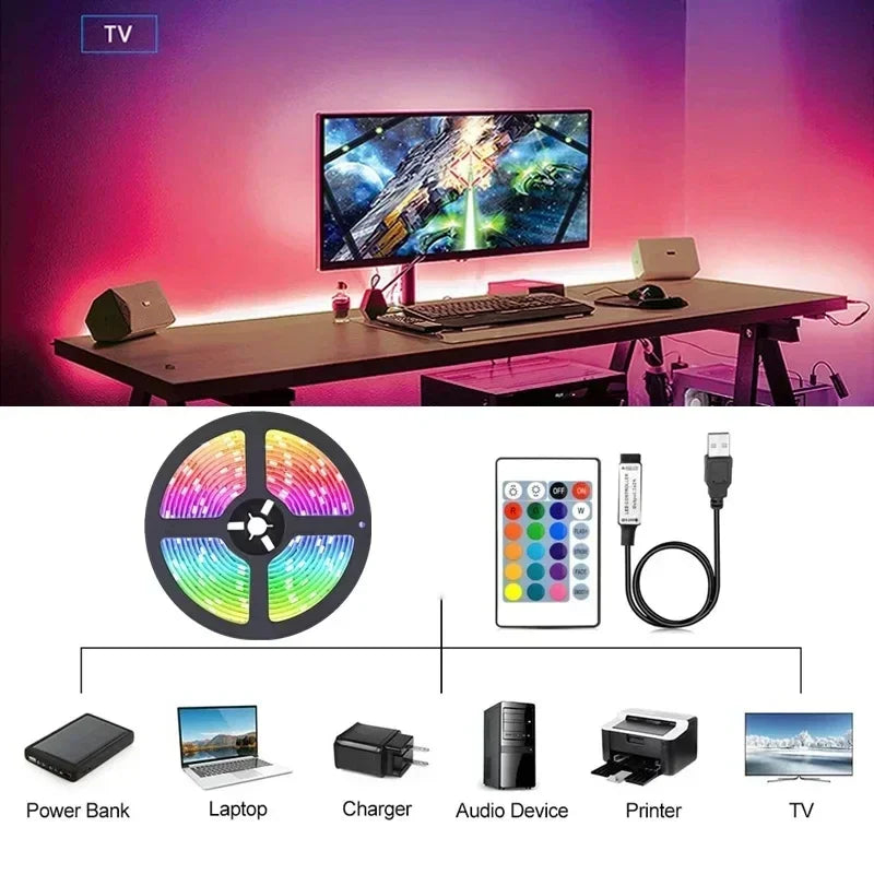 Avelena | RGB 5050 LED Strip Light mit Fernbedienung & App-Steuerung - USB-betrieben