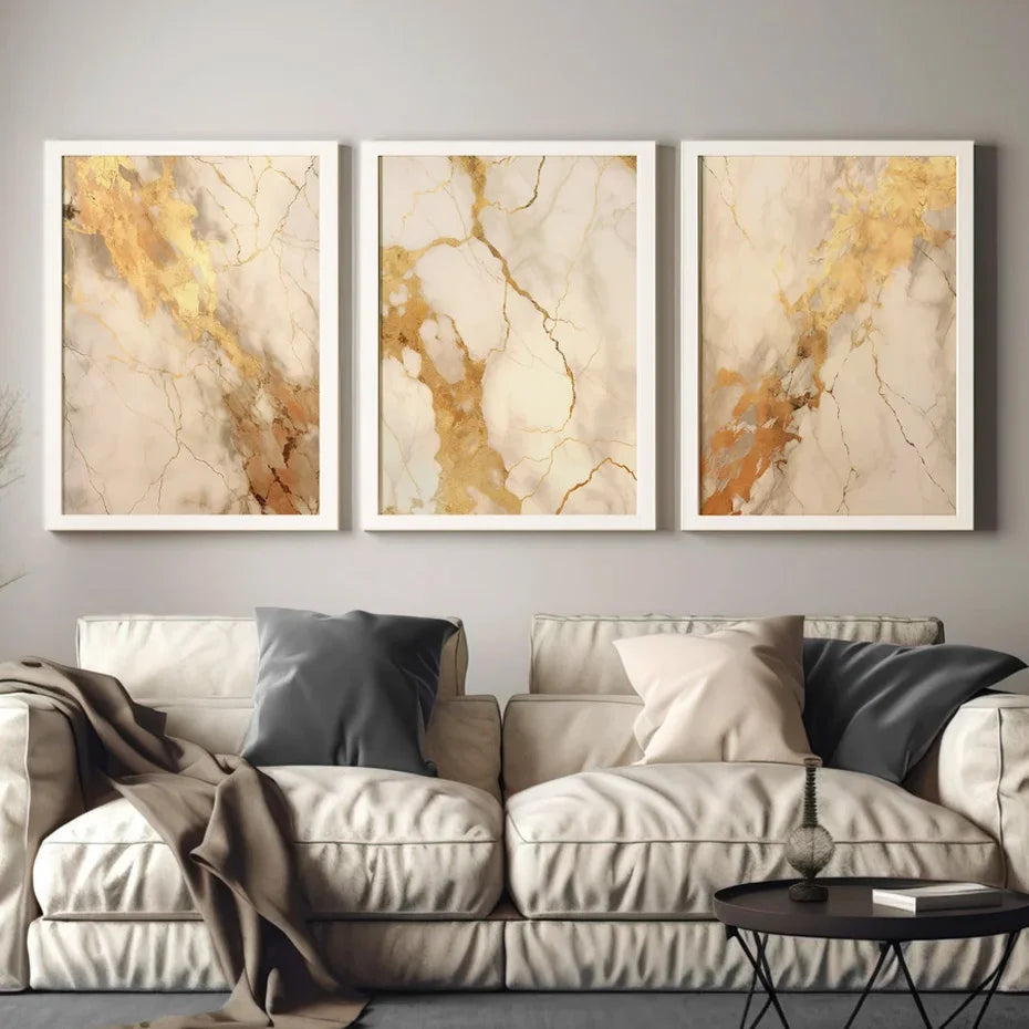 Avelena | Modern Schwarz Beige Golden Fluide Marmor Druck Abstrakte Wandkunst Feine Kunst Leinwand Drucke Bilder für Wohnzimmer Schlafzimmer Kunst Dekor