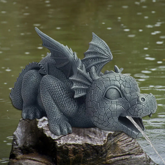 Avelena | Wasserspeiender Drachenstatue aus Harz Wetterfeste Realistische Wassersprühszenen Harz Gartendekoration