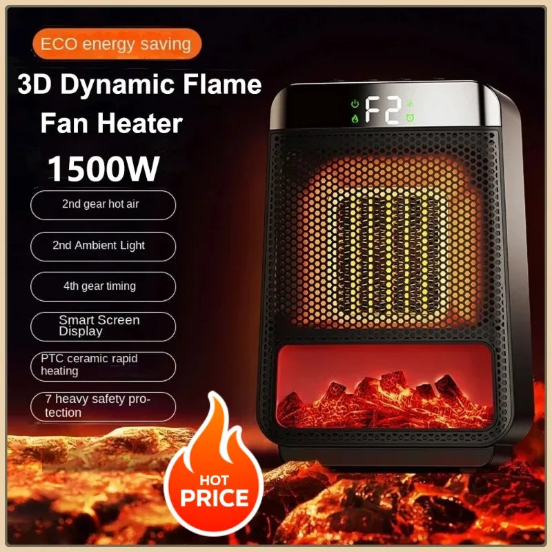 Avelena | 3D Dynamischer Flammen Elektroheizer | 1500W Tragbar, umweltfreundlich & schnelles Heizen für Badezimmer und Zuhause