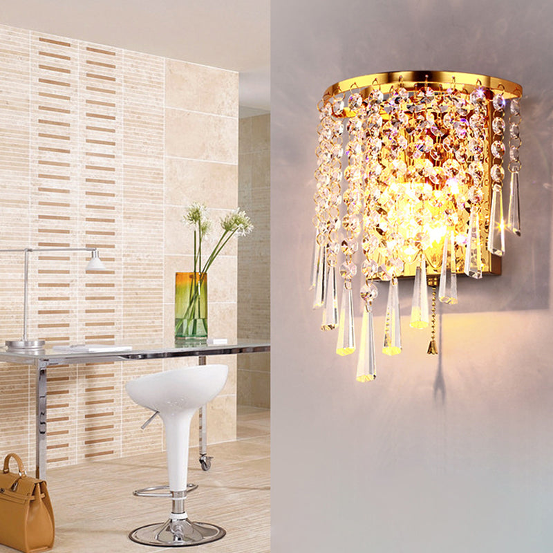 Avelena | Moderne Luxus Halbrunde Achteck Perlen Edelstahl Kristall 1-Licht Wand Sconce Lampe Für Wohnzimmer