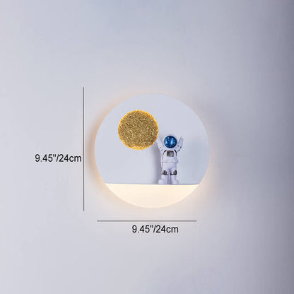Avelena | Zeitgenössische kreative Eisenharz runde Astronaut LED Wandleuchte Lampe für Schlafzimmer