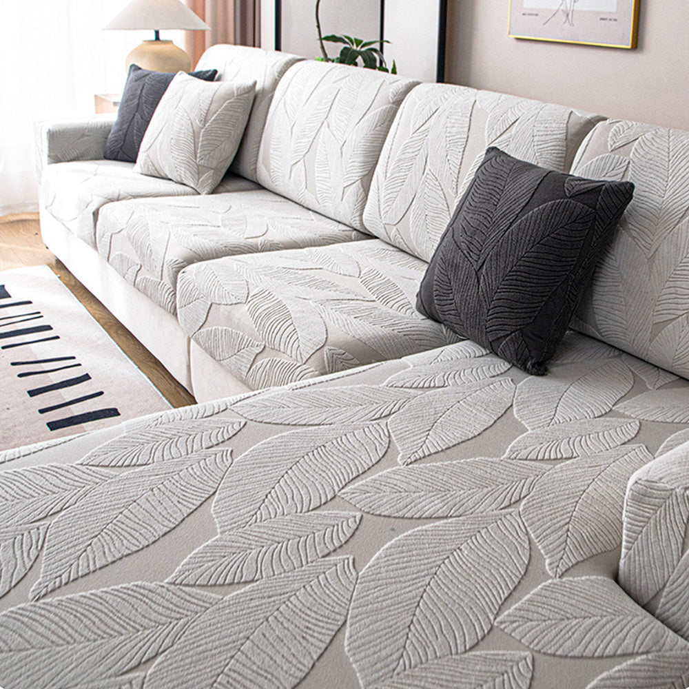 Avelena | Modernes Blatt Jacquard Wasserdicht Anti-Kratzer Stretch Vollüberzug Sofaüberzug