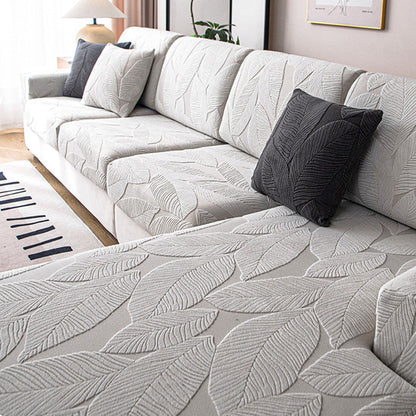 Avelena | Modernes Blatt Jacquard Wasserdicht Anti-Kratzer Stretch Vollüberzug Sofaüberzug