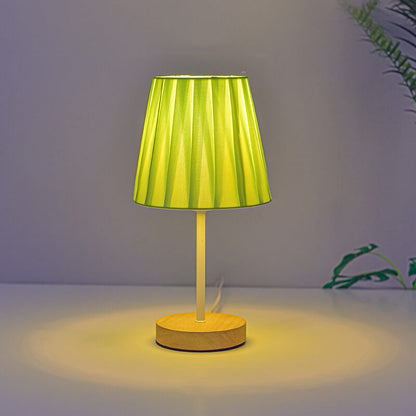 Avelena | AureLoom Nordic Vintage Tischlampe | Stoffkegel | Massivholz | LED-Licht | Dimmbare Optionen | Dekorativ für Zuhause
