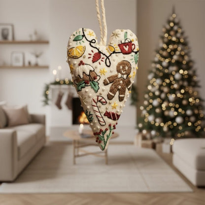 Avelena | DIY-Stickset für herzförmige Weihnachtsdekorationen mit Stoff, Garn und Nadeln