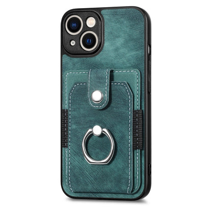 Avelena | iPhone 14 Retro Skin-feel Ring Karten Etui Handyhülle - Grün
