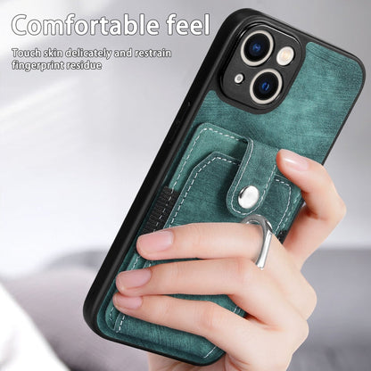 Avelena | iPhone 14 Retro Skin-feel Ring Karten Etui Handyhülle - Grün