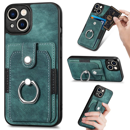 Avelena | iPhone 14 Retro Skin-feel Ring Karten Etui Handyhülle - Grün