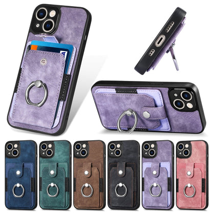 Avelena | iPhone 14 Retro Skin-feel Ring Karten Etui Handyhülle - Grün