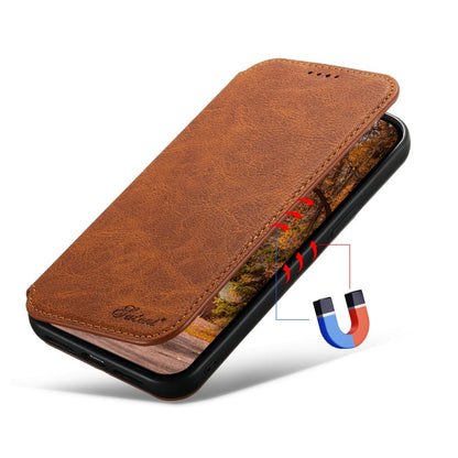 Avelena | iPhone 14 Suteni J06 Retro Matte Litchi Textur Leder Magnetisch Magsafe Handyhülle - Khaki