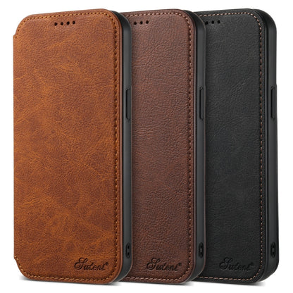 Avelena | iPhone 14 Suteni J06 Retro Matte Litchi Textur Leder Magnetisch Magsafe Handyhülle - Khaki