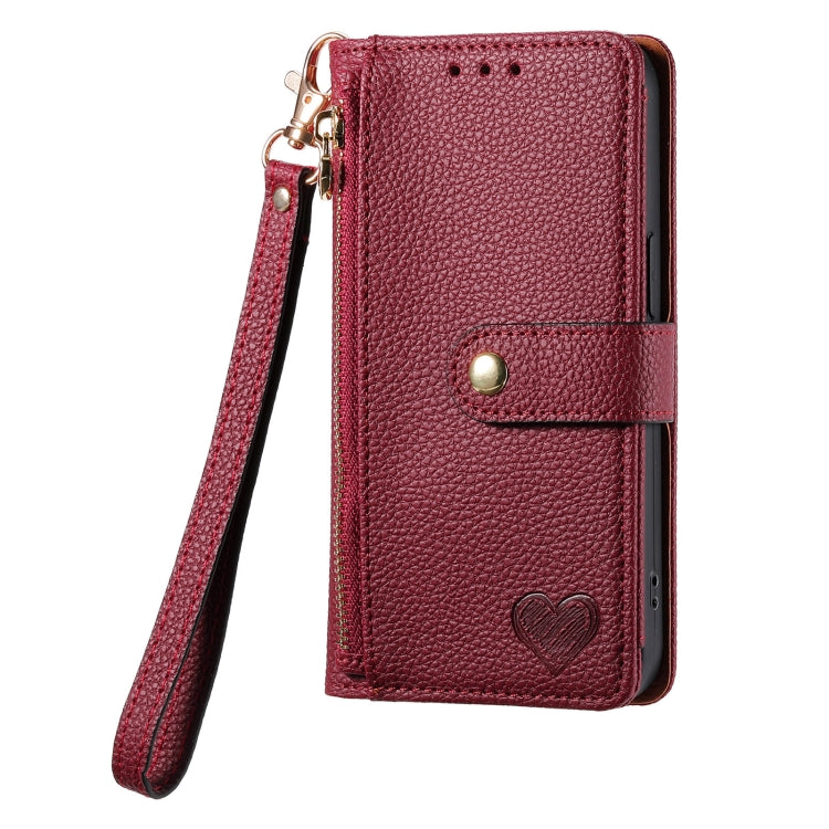 Avelena | iPhone 14 Love Zipper Lanyard Leder Handyhülle - Rot