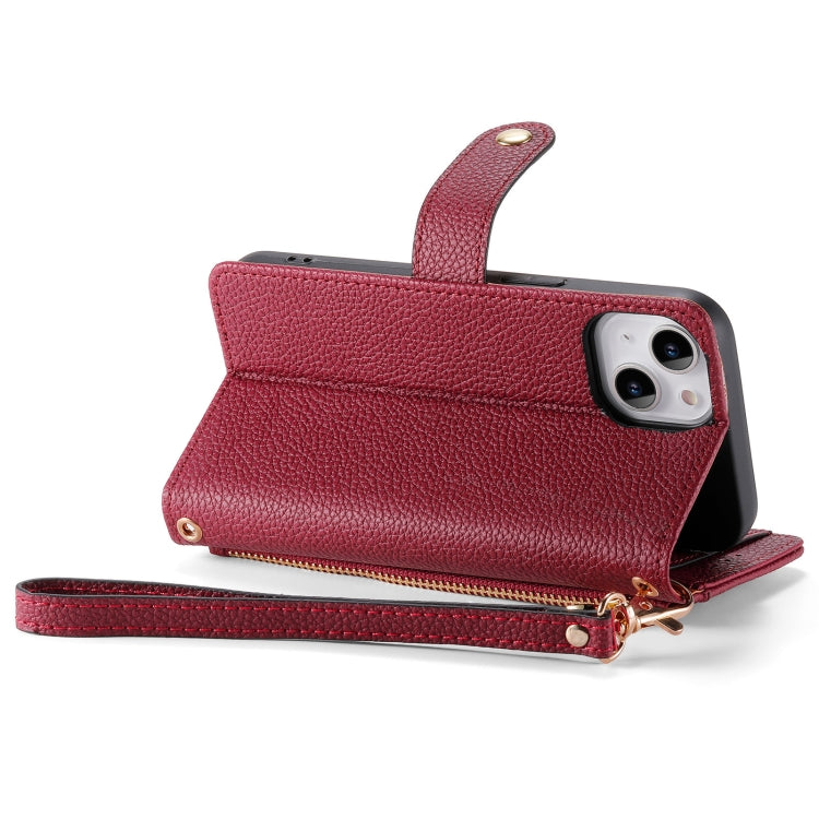 Avelena | iPhone 14 Love Zipper Lanyard Leder Handyhülle - Rot