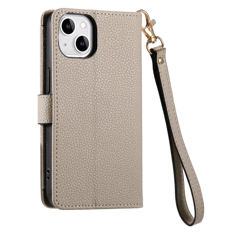 Avelena | iPhone 14 Love Reißverschluss Lanyard Leder Handyhülle - Grau