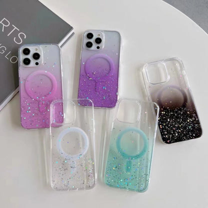 Avelena | iPhone 15 Glitter MagSafe Hybrid Clear TPU Handyhülle - Lila