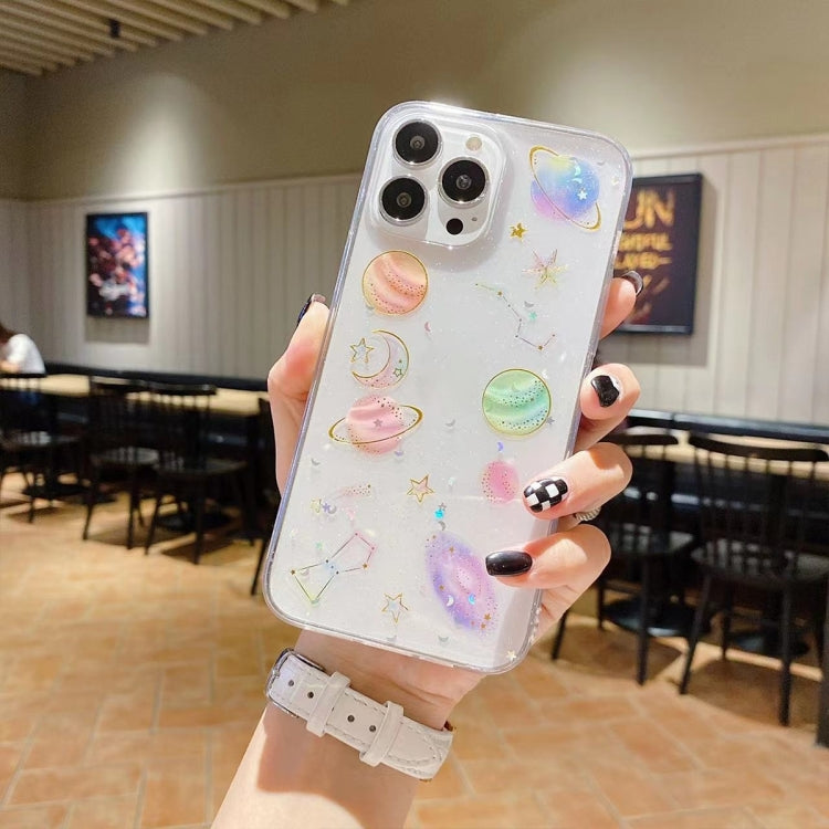 Avelena | Iphone 15 Pro Cosmic Star Glitter Epoxy Tpu Handyhülle - Transparent