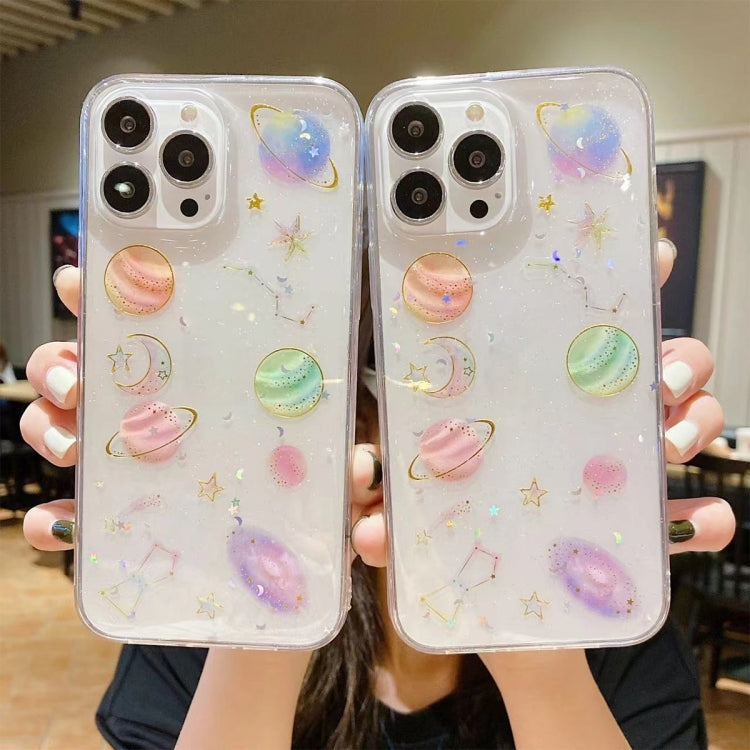 Avelena | Iphone 15 Pro Cosmic Star Glitter Epoxy Tpu Handyhülle - Transparent