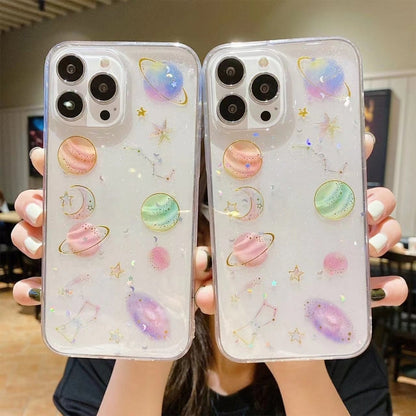 Avelena | Iphone 15 Pro Cosmic Star Glitter Epoxy Tpu Handyhülle - Transparent