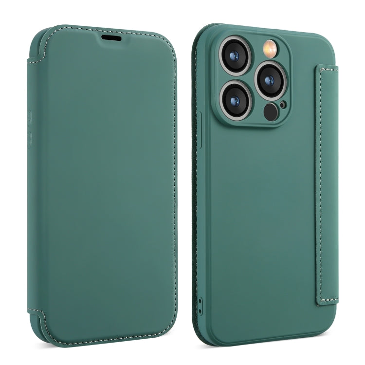 Avelena | Iphone 15 Pro Imitieren Flüssigkeits Haut Gefühl Leder Handyhülle Mit Kartenfächern - Grün