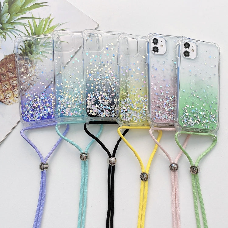 Avelena | Iphone 15 Pro Gradient Glitter Epoxy Tpu Verdickte Acryl-Handyhülle Mit Rundhals-Lanyard - Lila